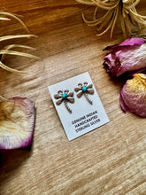 Load image into Gallery viewer, Dragonfly Earrings with Kingman Turquoise – Sterling Silver
