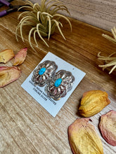 Load image into Gallery viewer, Rectangle Concho Earrings – Kingman Turquoise, Sterling Silver
