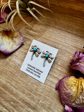 Load image into Gallery viewer, Dragonfly Earrings with Kingman Turquoise – Sterling Silver
