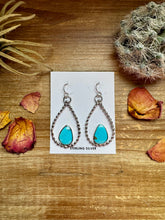 Load image into Gallery viewer, Long Dangle Earrings Hoop Turquoise &amp; Sterling Silver
