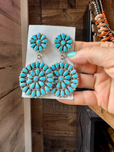 Load image into Gallery viewer, Big Cluster Dangle Earrings – Sleeping Beauty Turquoise &amp; Sterling Silver
