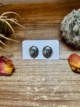 Load image into Gallery viewer, Oval stud earrings with Kingman turquoise - sterling silver
