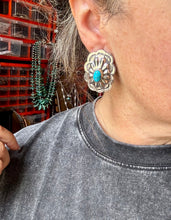 Load image into Gallery viewer, Rectangle Concho Earrings – Kingman Turquoise, Sterling Silver
