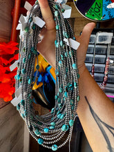 Load image into Gallery viewer, 21” Necklace – Sterling Silver Pearls &amp; High-Grade Oval Turquoise
