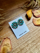 Load image into Gallery viewer, Cluster Turquoise Stud Earrings – Native Made, Sterling Silver
