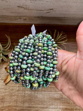 Load image into Gallery viewer, Sterling Silver Pearls with Green Turquoise Rondelles Bracelet
