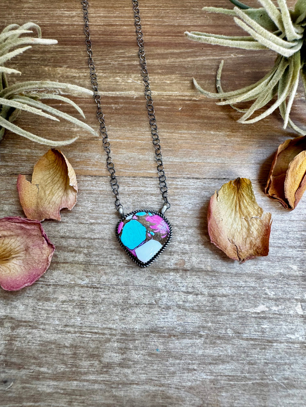 Cotton Candy Turquoise Bar Necklace – Freeform Shape – 18