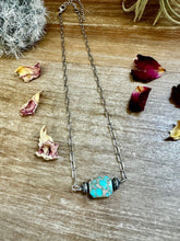 Load image into Gallery viewer, 14 inch long necklace with saucer Sterling Silver Pearls  and turquoise Verasite
