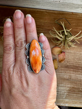 Load image into Gallery viewer, Tia Long Spiny Oyster Ring – Navajo Made – Adjustable Sterling Silver
