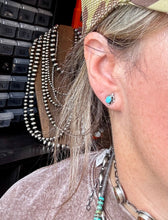 Load image into Gallery viewer, Zuni Mini Stud Earrings – Kingman Turquoise &amp; Sterling Silver
