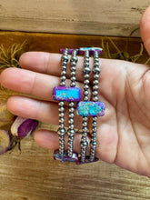 Load image into Gallery viewer, Purple Double Strand Necklace – 13” Beaded – Sterling Silver Pearls &amp; Rectangle Variscite Turquoise
