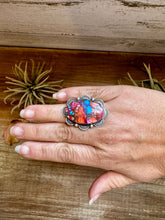 Load image into Gallery viewer, Adjustable Ring – Pink Dahlia Stone – Sterling Silver – Tia Long Navajo Handmade
