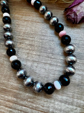 Load image into Gallery viewer, NFR Collection Necklace – 8mm &amp; 16mm Sterling Silver Pearls with Faceted Black Onyx &amp; Pink Conch – Handmade by The Bijoux FAB – 21&quot;
