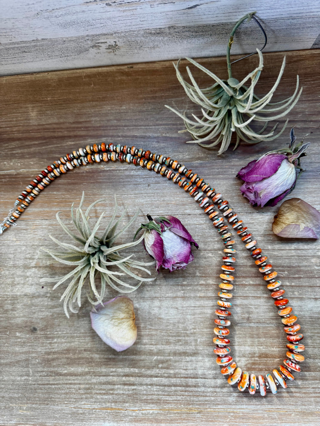NFR Collection Necklace – Spiny Oyster & Turquoise with 6mm Sterling Silver Pearls – Handmade by The Bijoux FAB – 32.5