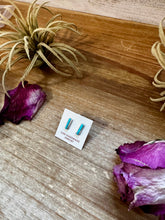 Load image into Gallery viewer, Mini Rectangle Stud Earrings – Kingman Turquoise – Sterling Silver – Zuni Made
