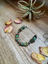 Load image into Gallery viewer, Green Turquoise Chip Bracelet with Sterling Silver Saucers &amp; Chain
