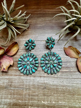 Load image into Gallery viewer, Cluster Dangle Earrings – Kingman Turquoise &amp; Sterling Silver
