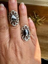 Load image into Gallery viewer, White Buffalo Flower Ring – Native Made Sterling Silver (Sizes 6.5 &amp; 7.5)
