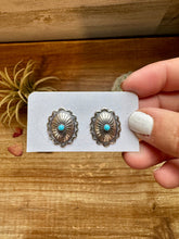 Load image into Gallery viewer, Oval stud earrings with Kingman turquoise - sterling silver
