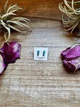 Load image into Gallery viewer, Mini Rectangle Stud Earrings – Kingman Turquoise – Sterling Silver – Zuni Made
