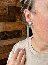 Load image into Gallery viewer, Oval stud earrings with Kingman turquoise - sterling silver
