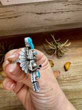 Load image into Gallery viewer, The Kachina Ring – Size 8 – Sterling Silver – Kingman Turquoise – Navajo Handmade

