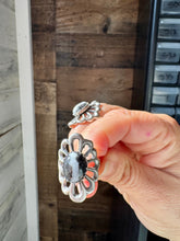 Load image into Gallery viewer, White Buffalo Flower Ring – Native Made Sterling Silver (Sizes 6.5 &amp; 7.5)
