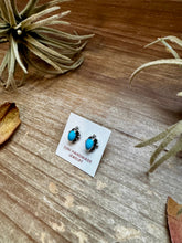 Load image into Gallery viewer, Zuni Mini Stud Earrings – Kingman Turquoise &amp; Sterling Silver
