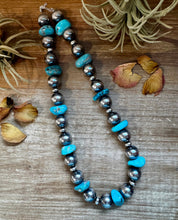 Load image into Gallery viewer, Turquoise Nugget &amp; Sterling Silver Pearl Necklace – 21&quot;
