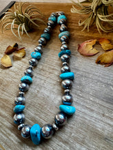Load image into Gallery viewer, Turquoise Nugget &amp; Sterling Silver Pearl Necklace – 21&quot;
