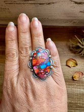 Load image into Gallery viewer, Adjustable Ring – Pink Dahlia Stone – Sterling Silver – Tia Long Navajo Handmade
