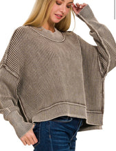 Load image into Gallery viewer, Washed Side Slit Oversized Cropped Sweater
