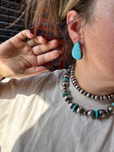 Load image into Gallery viewer, Kingman Turquoise Earrings – Sterling Silver – Handmade by Donovan Nez, Navajo Artist
