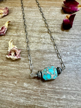 Load image into Gallery viewer, 14 inch long necklace with saucer Sterling Silver Pearls  and turquoise Verasite
