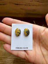 Load image into Gallery viewer, Oval Bumblebee Jasper Stud Earrings – Sterling Silver, Native Made by K.S., USA
