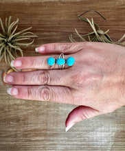 Load image into Gallery viewer, 3-Stone Kingman Turquoise Ring – Size 9.5 Sterling Silver
