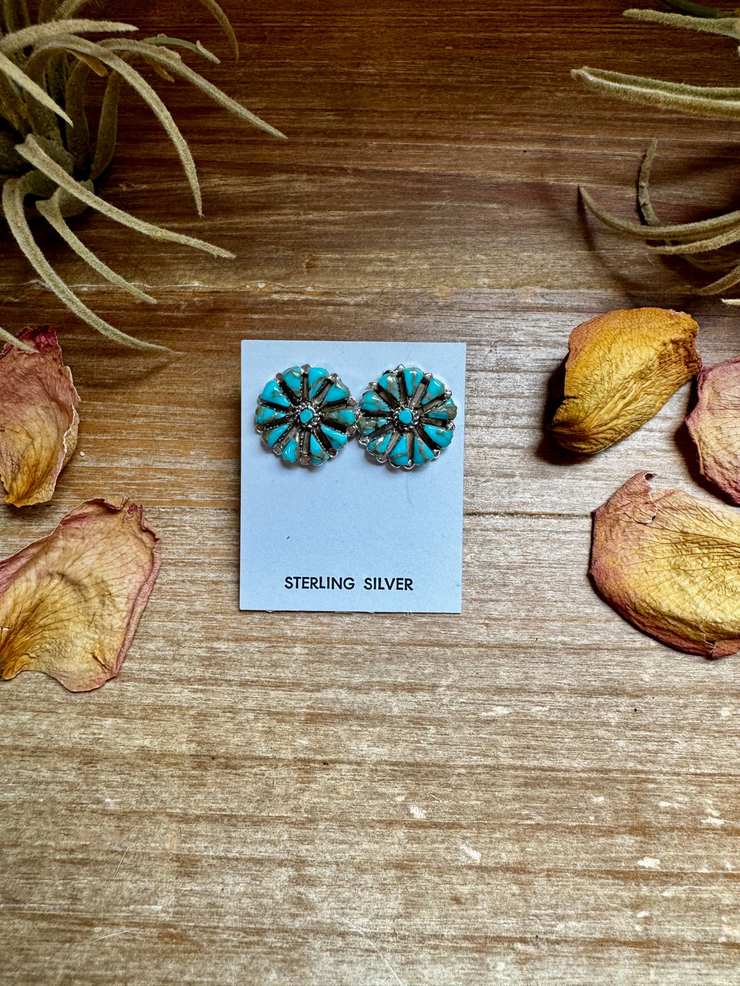 Cluster Turquoise Stud Earrings – Native Made, Sterling Silver