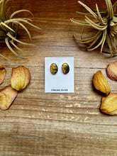 Load image into Gallery viewer, Oval Bumblebee Jasper Stud Earrings – Sterling Silver, Native Made by K.S., USA
