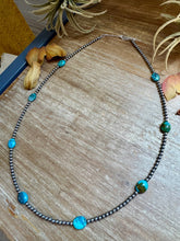 Load image into Gallery viewer, 21” Necklace – Sterling Silver Pearls &amp; High-Grade Oval Turquoise
