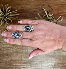 Load image into Gallery viewer, White Buffalo Flower Ring – Native Made Sterling Silver (Sizes 6.5 &amp; 7.5)
