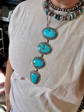 Load image into Gallery viewer, Massive Lariat Necklace – Kingman Turquoise – 19.5 Inch Sterling Silver Paperclip Chain – 8 Inch Drop – Native Made by T. Nez Sr.

