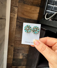 Load image into Gallery viewer, Cluster Turquoise Stud Earrings – Native Made, Sterling Silver

