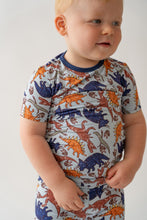 Load image into Gallery viewer, Blue Dino 2 piece shorty PJ&#39;s
