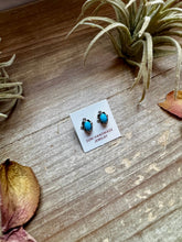 Load image into Gallery viewer, Zuni Mini Stud Earrings – Kingman Turquoise &amp; Sterling Silver
