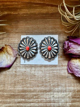 Load image into Gallery viewer, Large Concho Earrings with Red Spiny Oyster – Sterling Silver
