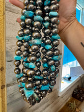 Load image into Gallery viewer, Turquoise Nugget &amp; Sterling Silver Pearl Necklace – 21&quot;
