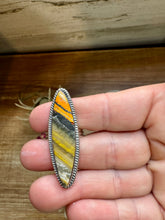 Load image into Gallery viewer, Long Ring - size 8 - sterling silver with bumblebee jasper
