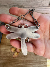Load image into Gallery viewer, Dragonfly Pendant Necklace – Kingman Turquoise &amp; Red Spiny Oyster – 19 Inch Sterling Silver Dragon Paperclip Chain
