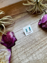 Load image into Gallery viewer, Mini Rectangle Stud Earrings – Kingman Turquoise – Sterling Silver – Zuni Made
