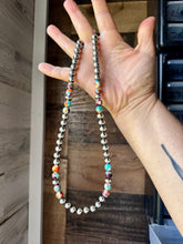 Load image into Gallery viewer, Mohave Turquoise Mix &amp; Sterling Silver Necklace – 8 mm Beads – 19 Inch + Extender
